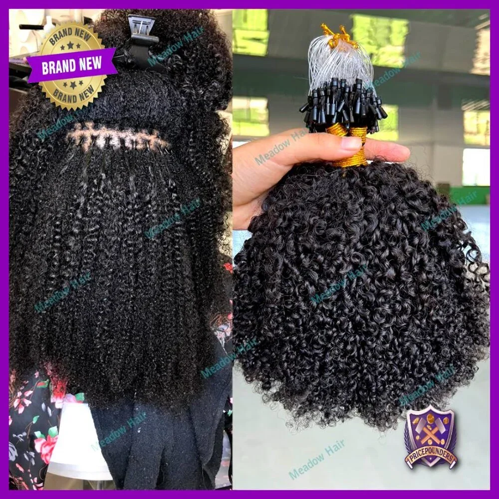 100 Strand Micro Loop Human Hair Extensions 80G 16Inch Kinky Curly